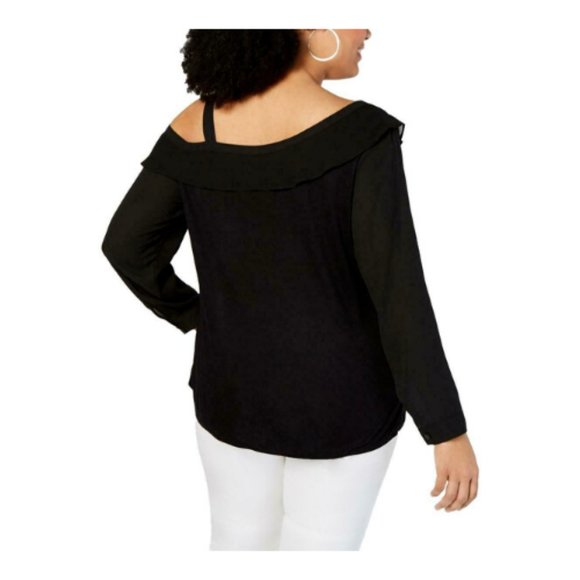 INC Womens Ruffled One Shoulder Solid Blouse Top - Picture 2 of 3
